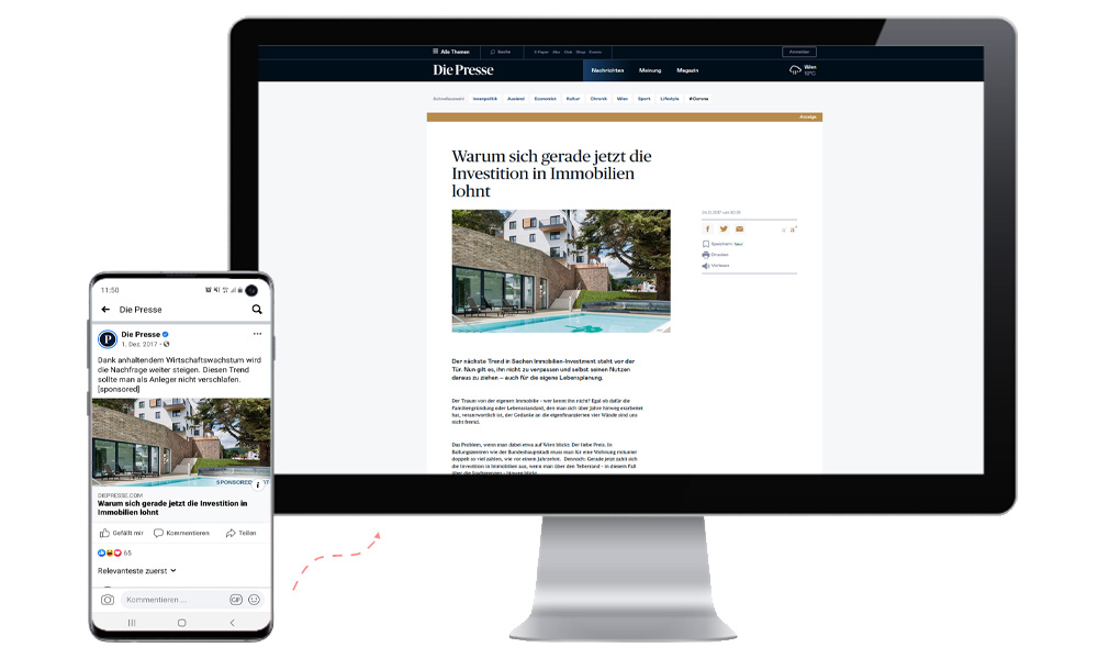 In feed- native Advertising- Sujet auf Desktop und Mobile