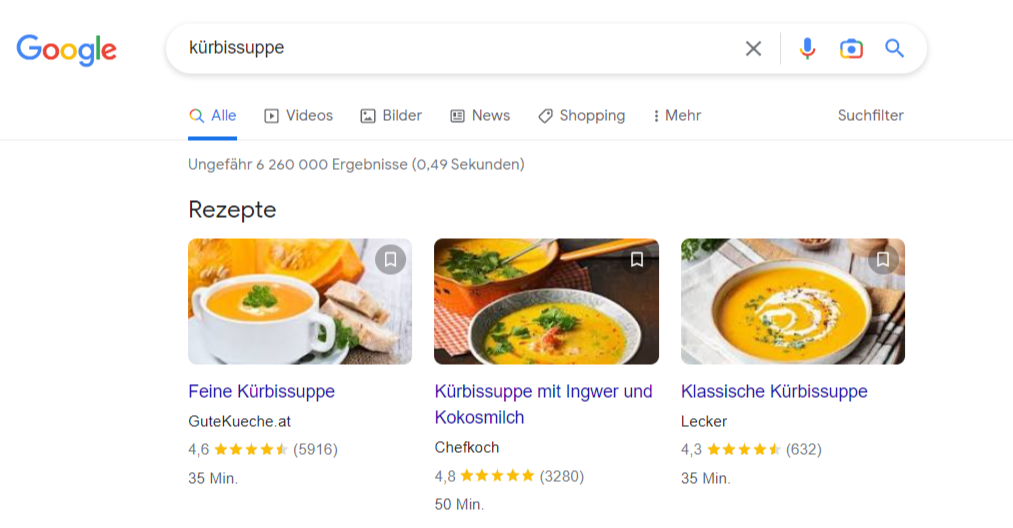 SERP-Richsnippet-Rezepte