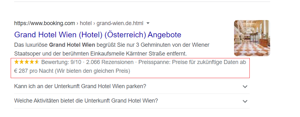 SERP-Richsnippet mit Bewertung Markup