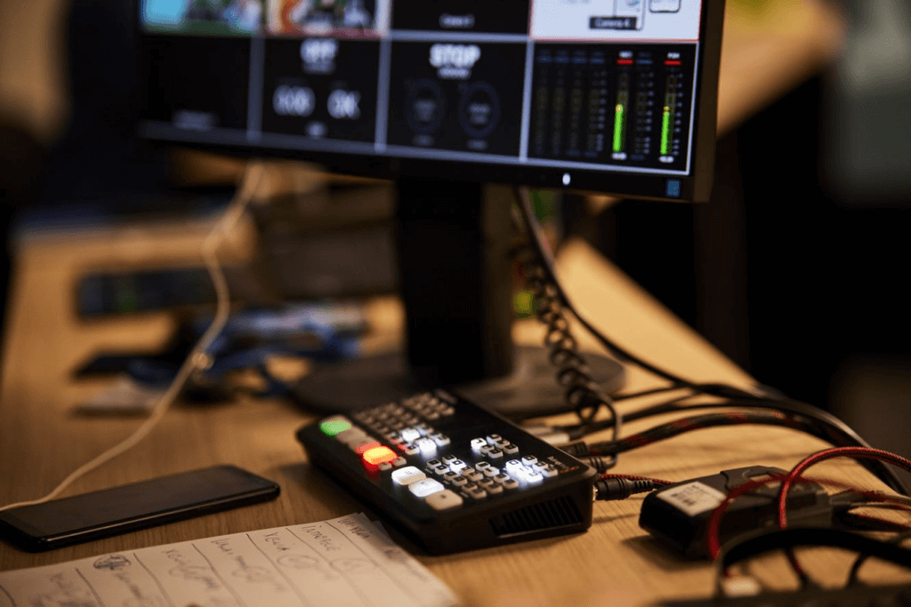 Live streaming Equipment- Monitor and Control panel für Video Gestaltung-Content Marketing Videos