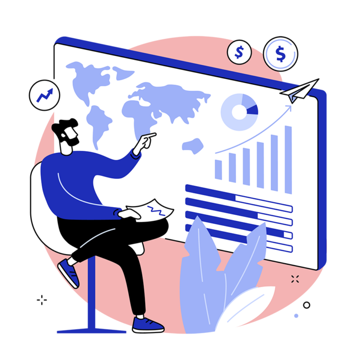 Mann vor einer Analysetafel. Lokales SEO. Leadmagnet Content Marketing. 