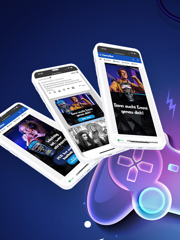 Gaming und eSports Marketing Emmi Case Study Screens mit Bewerbung für Emmi Kampagne
