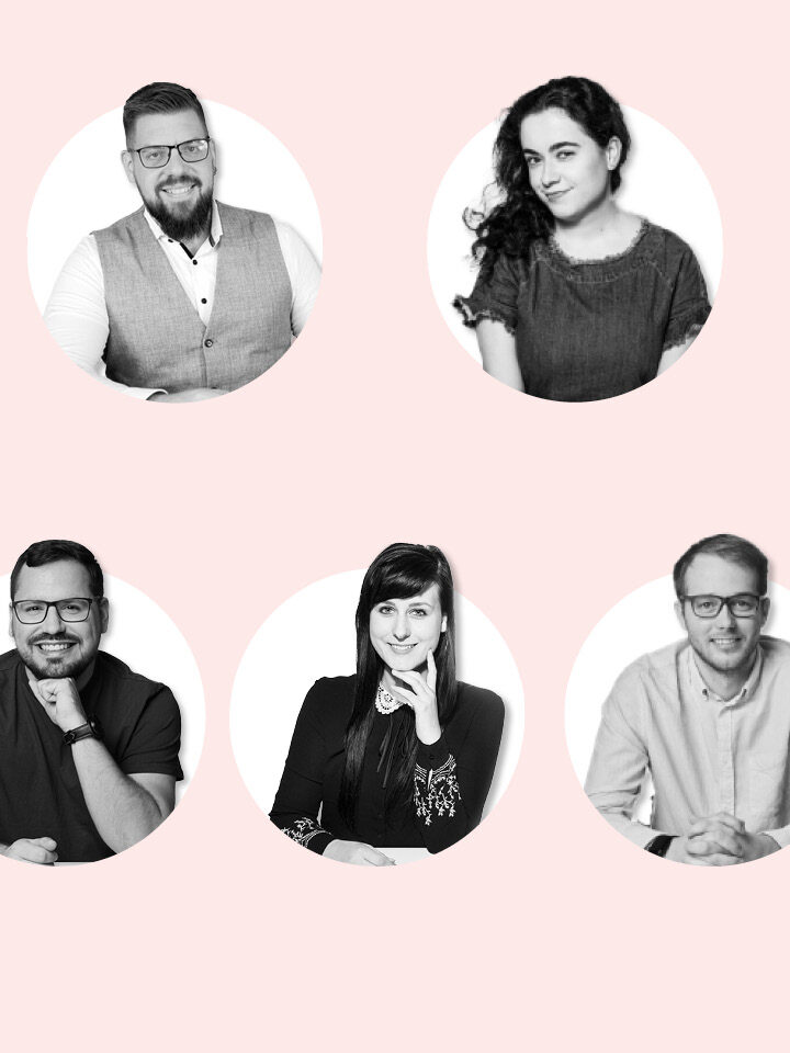 Gruppenfoto von fünf COPE-Mitarbeitern auf einem hellen Hintergrund